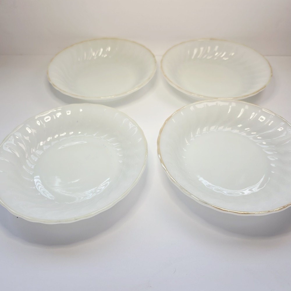 4 Anchor Hocking Fire‎ King Golden Anniversary Gold Swirl Salad Soup Bowls 7.5"